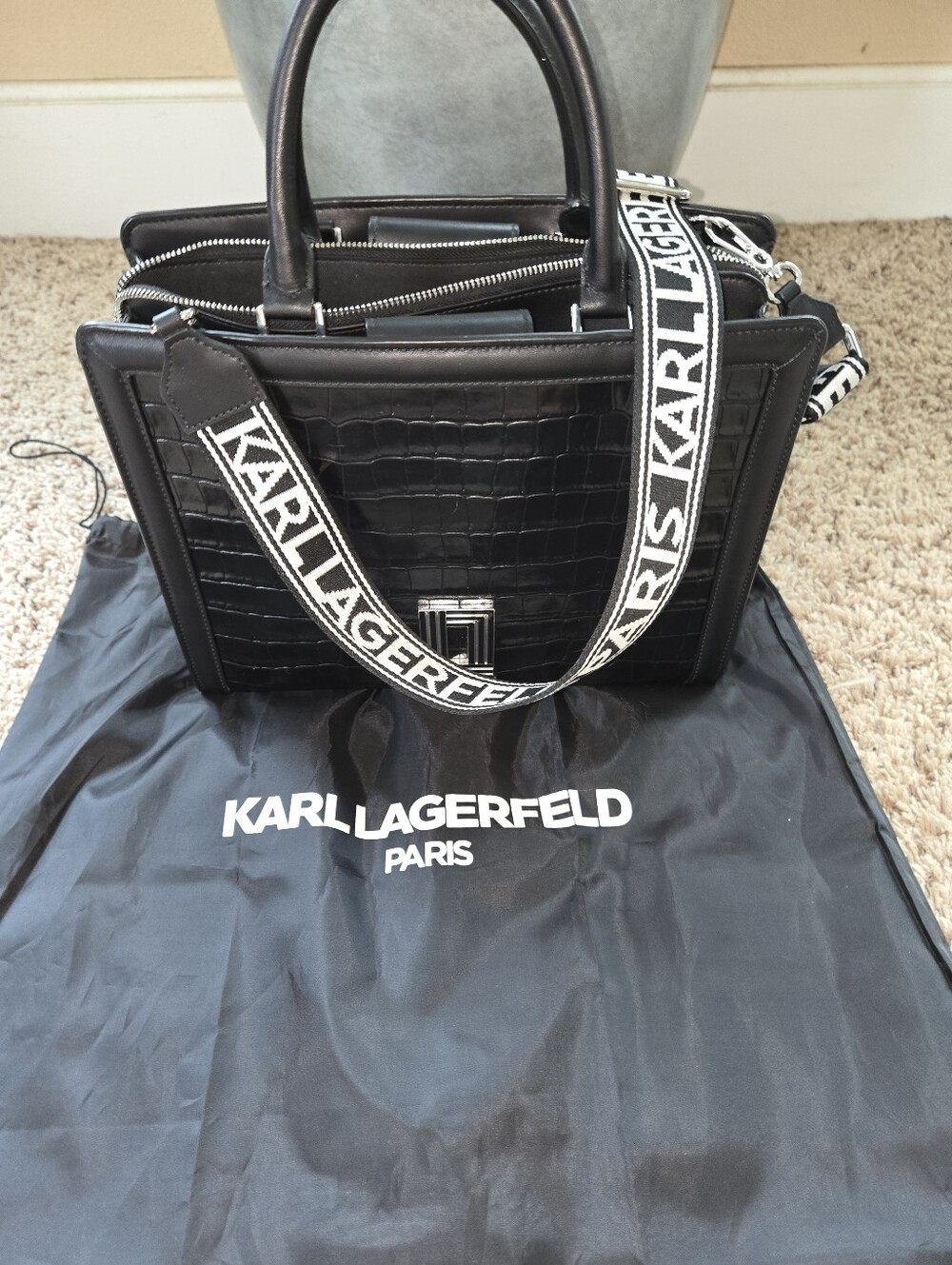 Karl Lagerfeld Paris Simone Alligator-Embossed Large Satchel - Picture 3 of 14